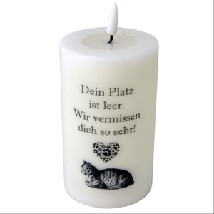 Katzen Trauer Stumpen Echtwachs-LED-Kerze - Dein Platz ist leer - 12,5 x 7,5 cm inkl. Batterien