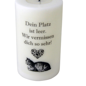 Katzen Trauer Stumpen Echtwachs-LED-Kerze - Dein Platz ist leer - 12,5 x 7,5 cm inkl. Batterien