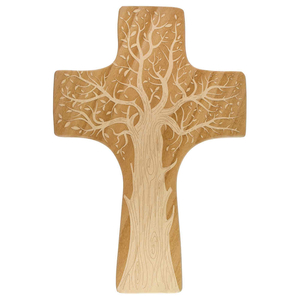 Wandkreuz Lebensbaum hell - dunkel schattiert Buche modern 18 x 12 cm Holzkreuz Schmuckkreuz