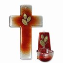 Glaskreuz - Glas Weihkessel Goldblatt rot - orange...