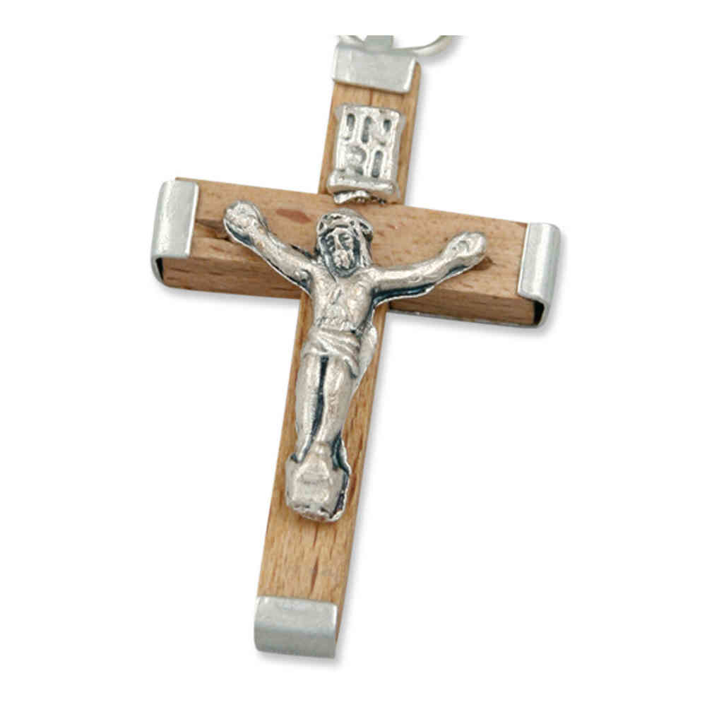 Rosenkranz Kreuz Holz natur mit Metalleinfassung 3,3 cm, 10,11 €